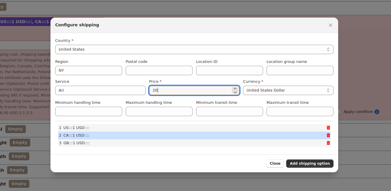 Shipping info form